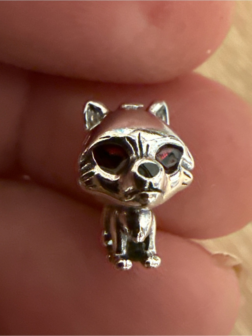 Pandora Silver Fox Head Charm with Red Eye Detail